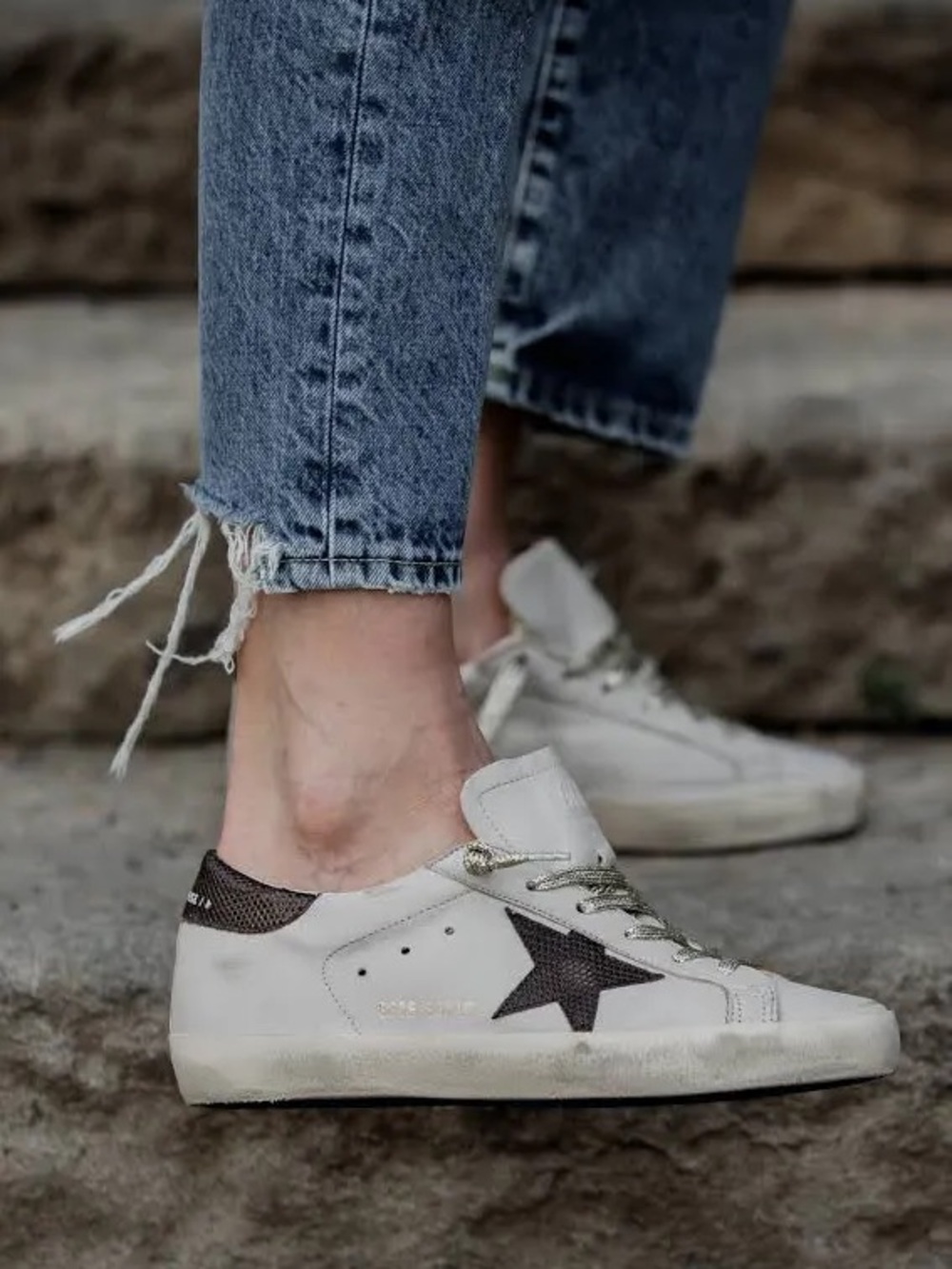 Golden Goose Superstar Sneaker Gray Leather/Plum Lizard Heel/Star 37 New in Box